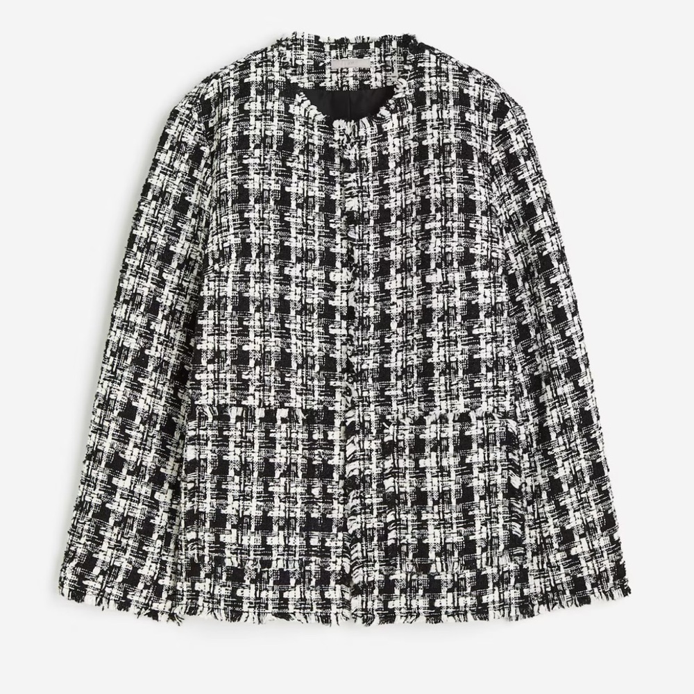 H&M Oversized Women's Black and Cream Plaid Jacket